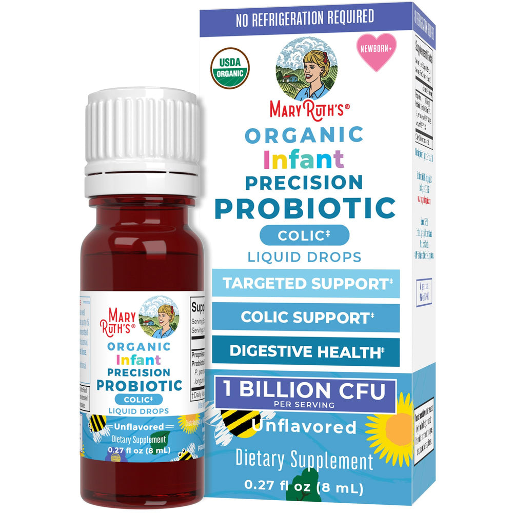 MaryRuth Organics Baby Probiotic Drops bottle front promoting infant digestive balance