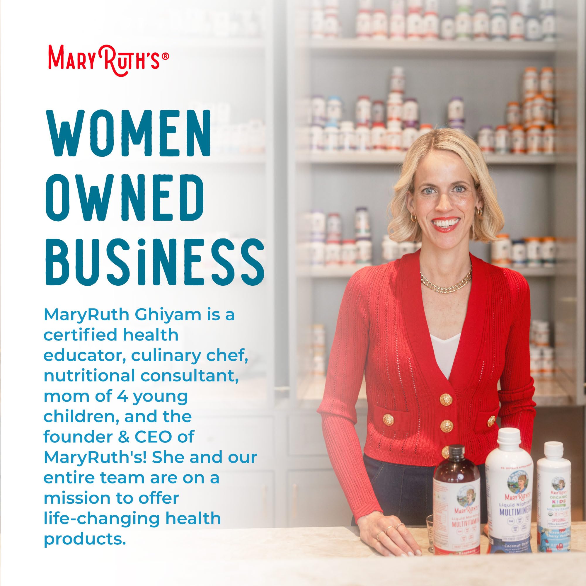 MaryRuth Organics Baby Probiotic Drops bottle showing easy-to-use caregiving dosage