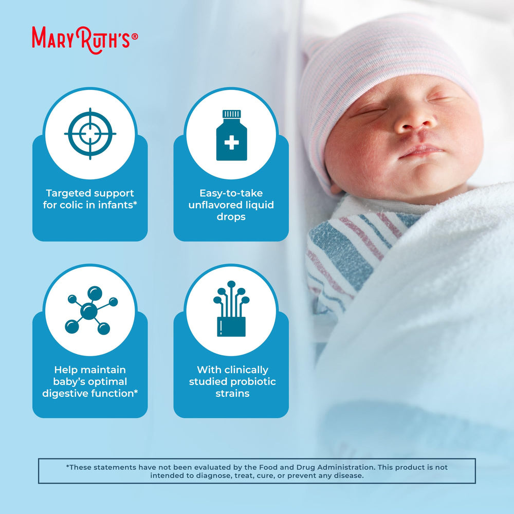 MaryRuth Organics Baby Probiotic Drops label highlighting USDA Organic and non-GMO certifications