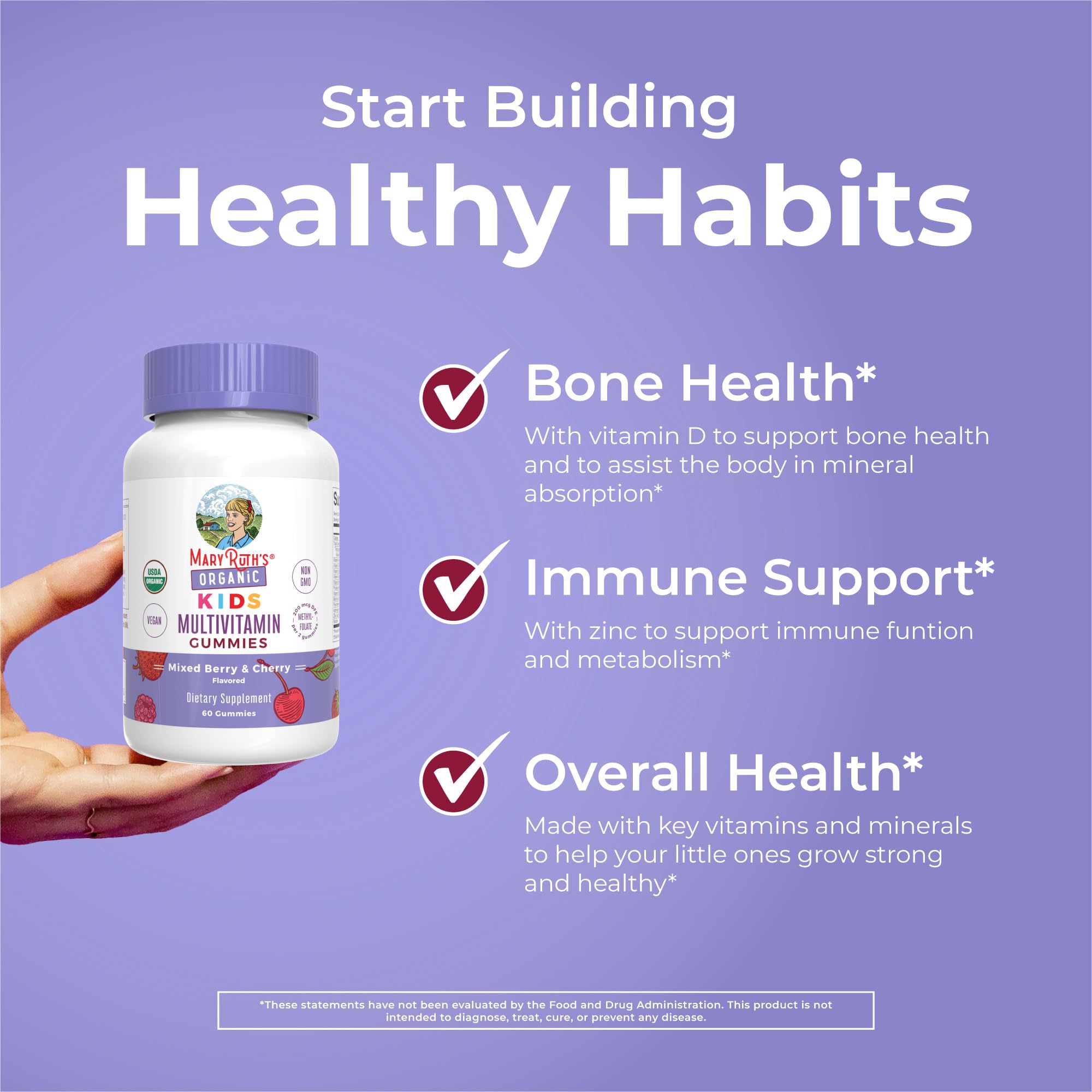 Berry and cherry flavored gummies offer tasty daily wellness for kids.