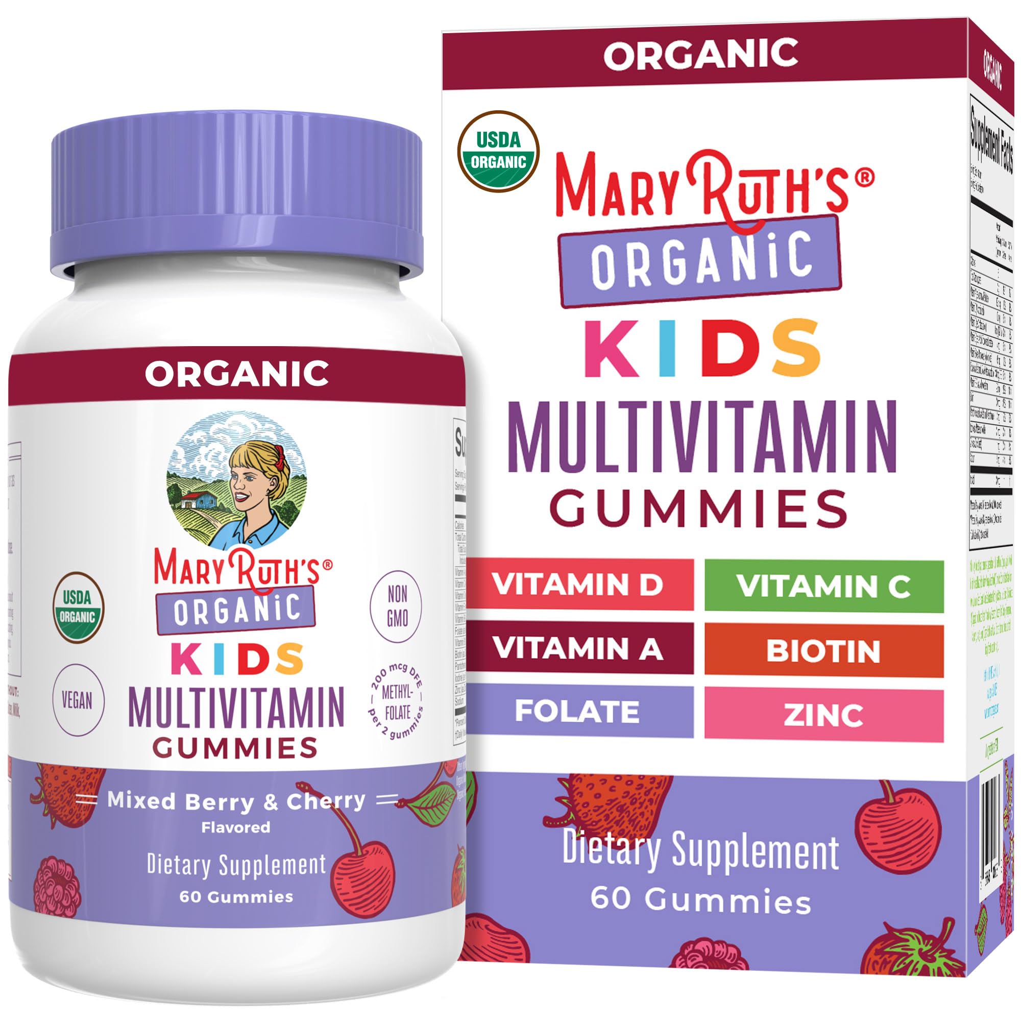 MaryRuth Organics Kids Multivitamin bottle for easy daily nutrition.