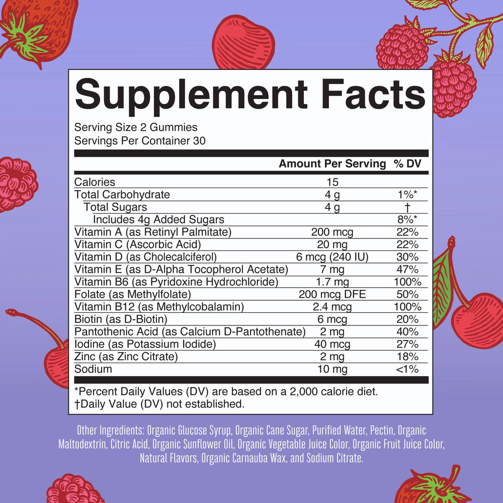 MaryRuth Organics kids gummies close-up highlighting tasty daily nutrition.