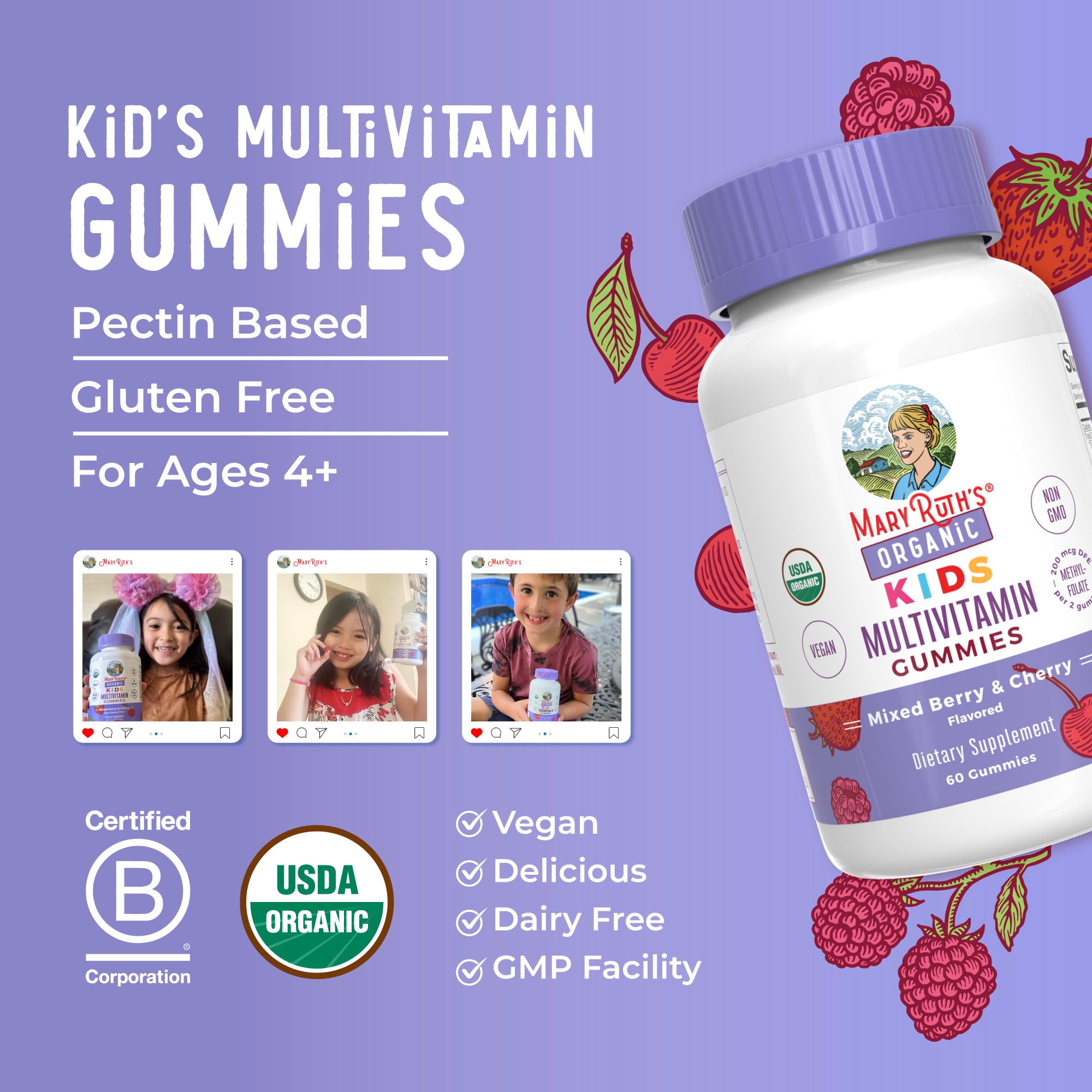 Natural ingredients panel hints at quality vitamins for your child.