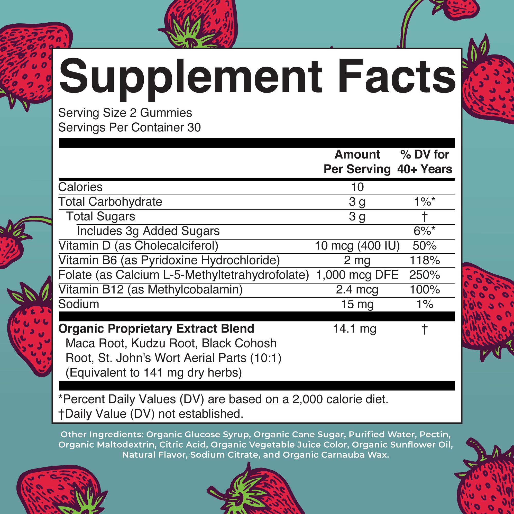 Close-up of strawberry-flavored gummies highlighting menopause support