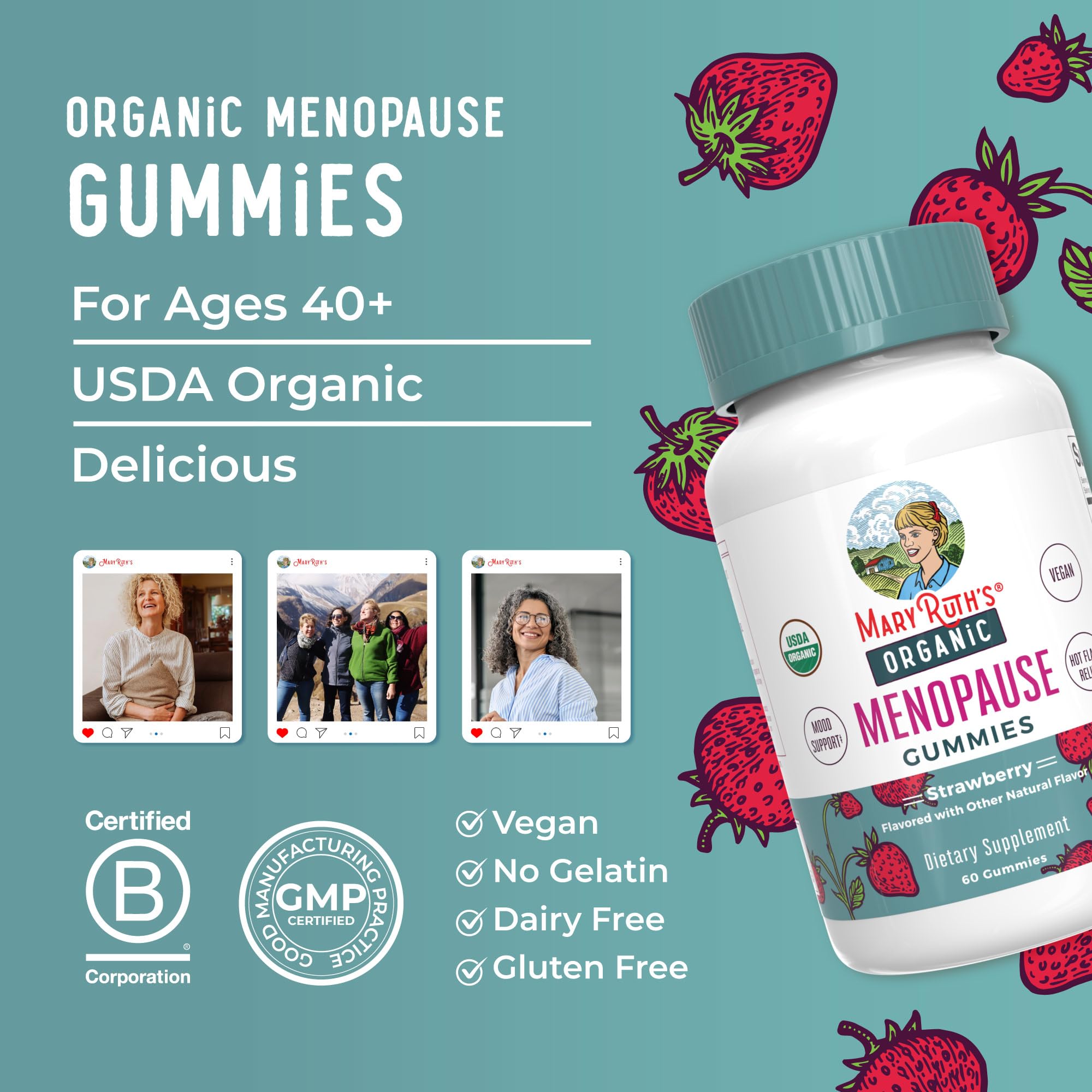 USDA Organic and B Corp certified label on MaryRuth Organics gummies