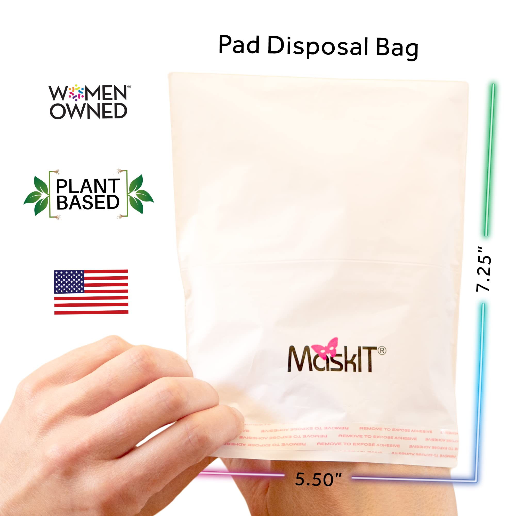MaskIT pad disposal bags box demonstrating discreet bag storage for privacy