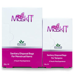 MaskIT tampon disposal bags box showing convenient disposal solution for clean removal
