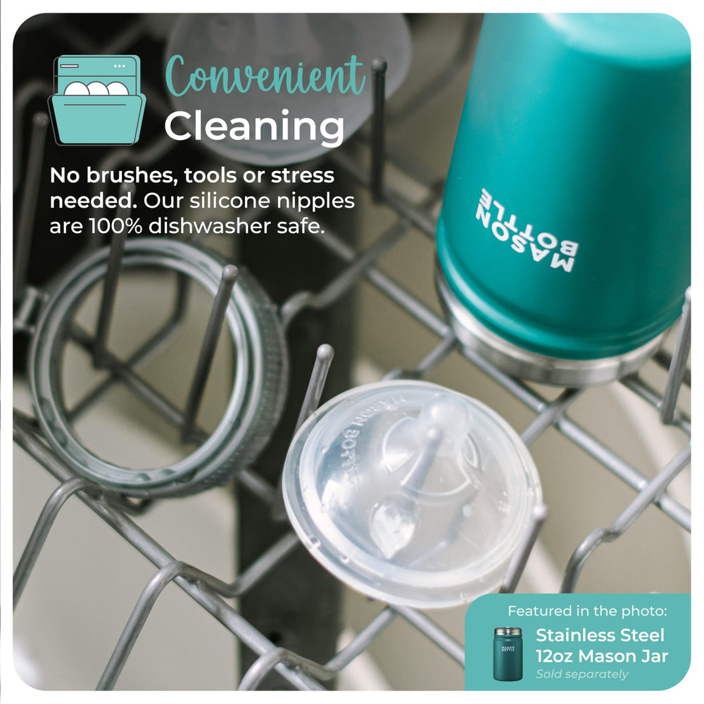Mason Bottle easy-clean silicone nipples dishwasher-safe for quick care