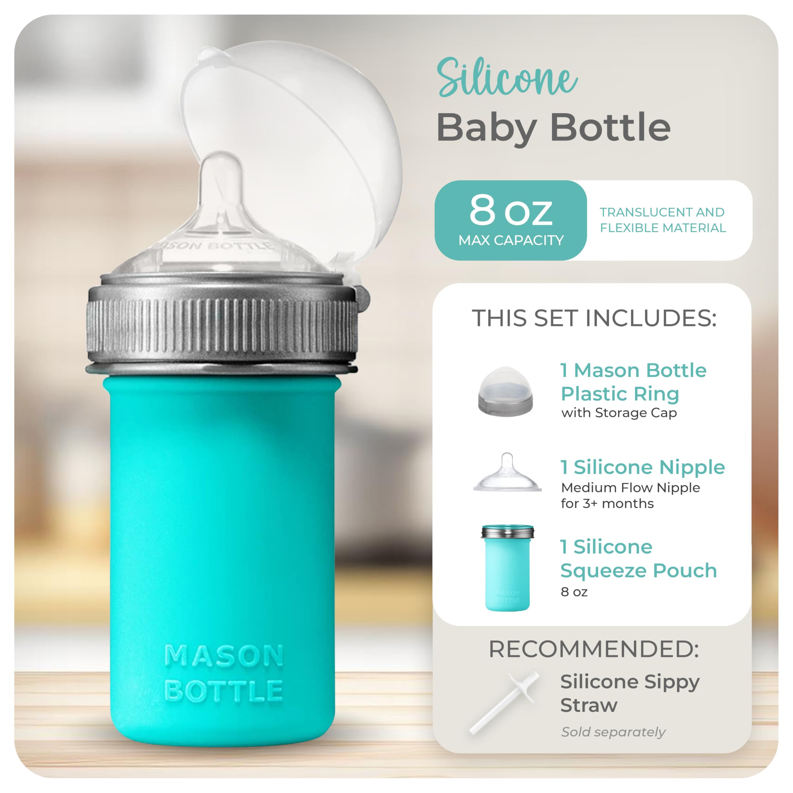 Mason Bottle medium flow nipple for 3+ months use.