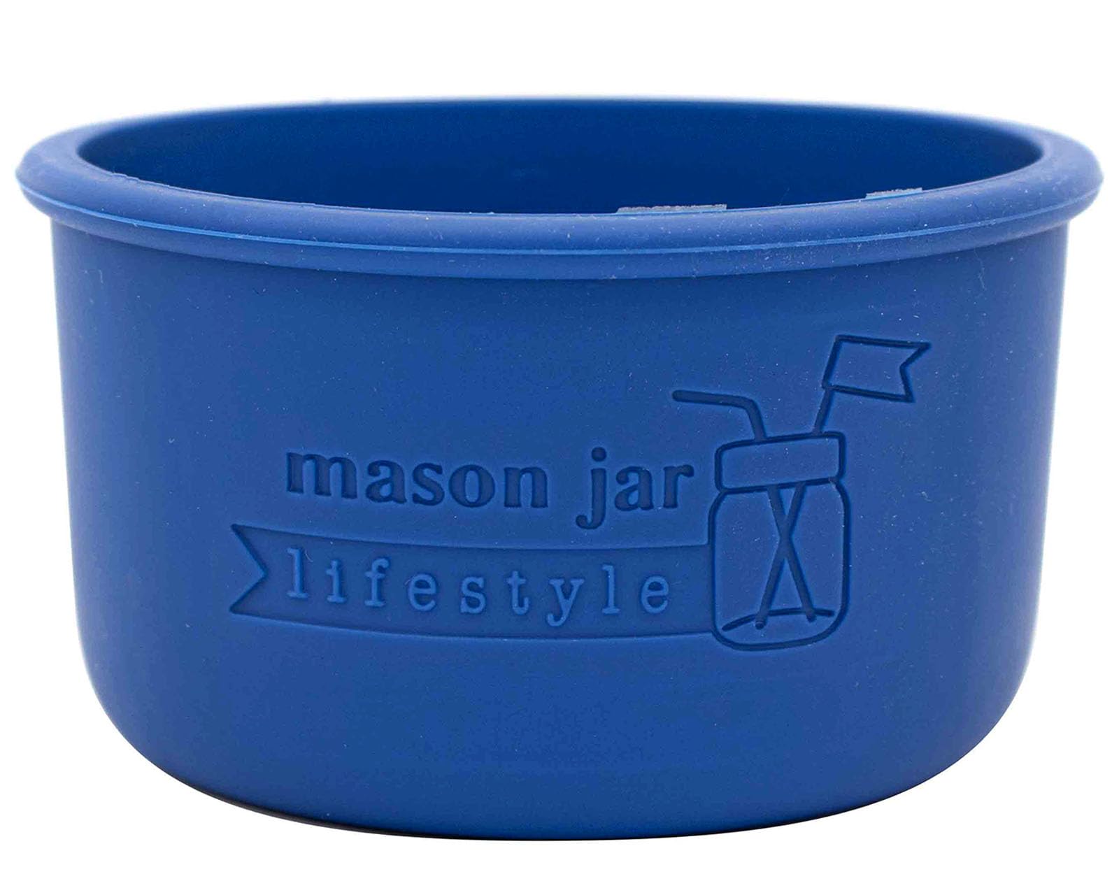 Mason Jar Lifestyle Deep Blue half-pint silicone sleeve protects Kerr jars during daily use