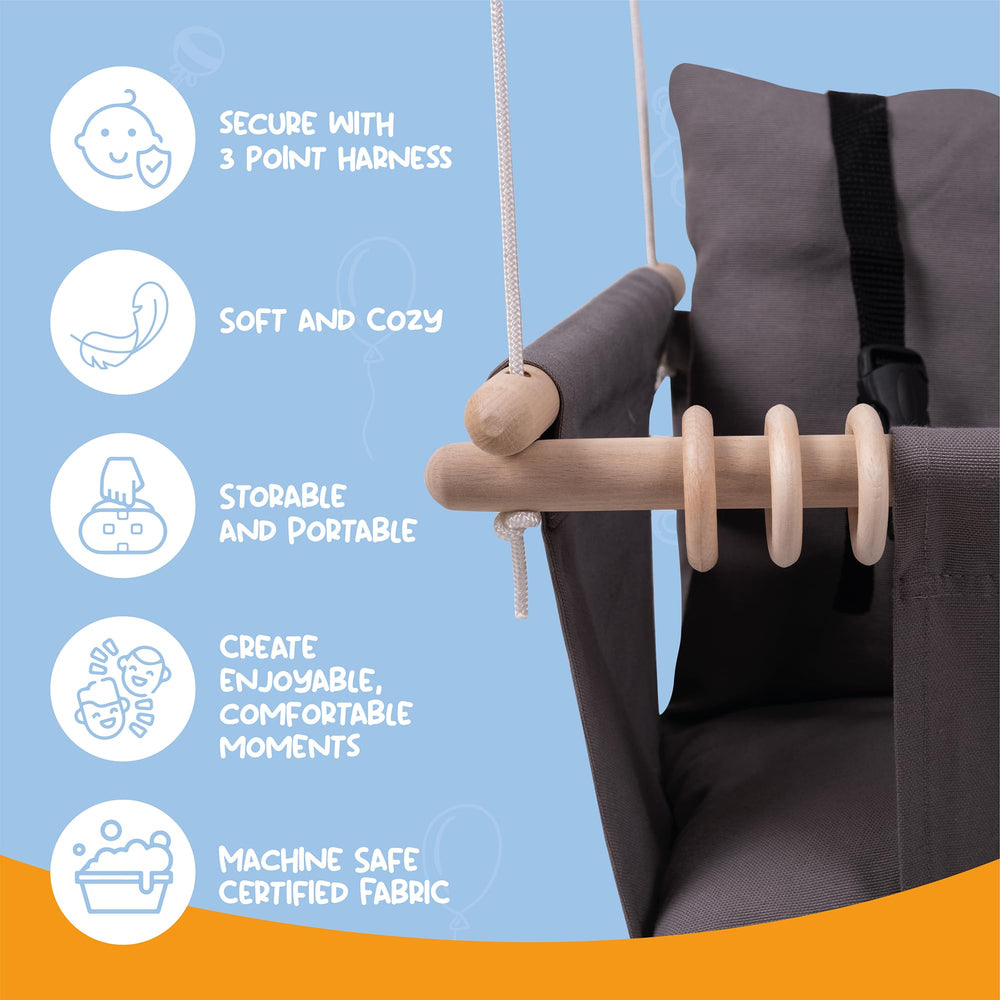 Mass Lumber sensory elements add tactile play and visual interest during swings.