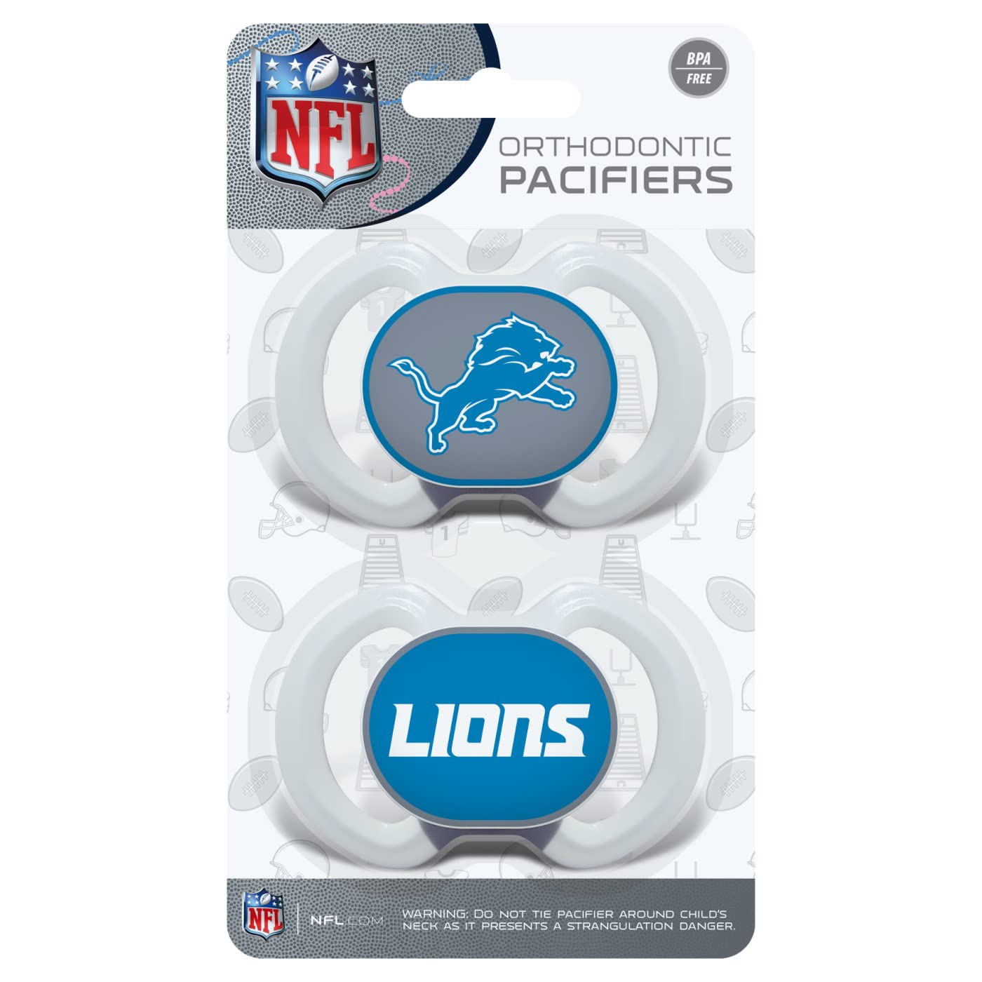 Masterpieces Baby Fanatic Detroit Lions pacifier back view with shield detail.