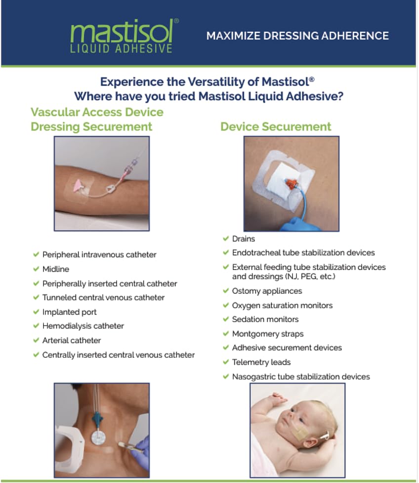 Mastisol used at the bedside to stabilize dressings during care.