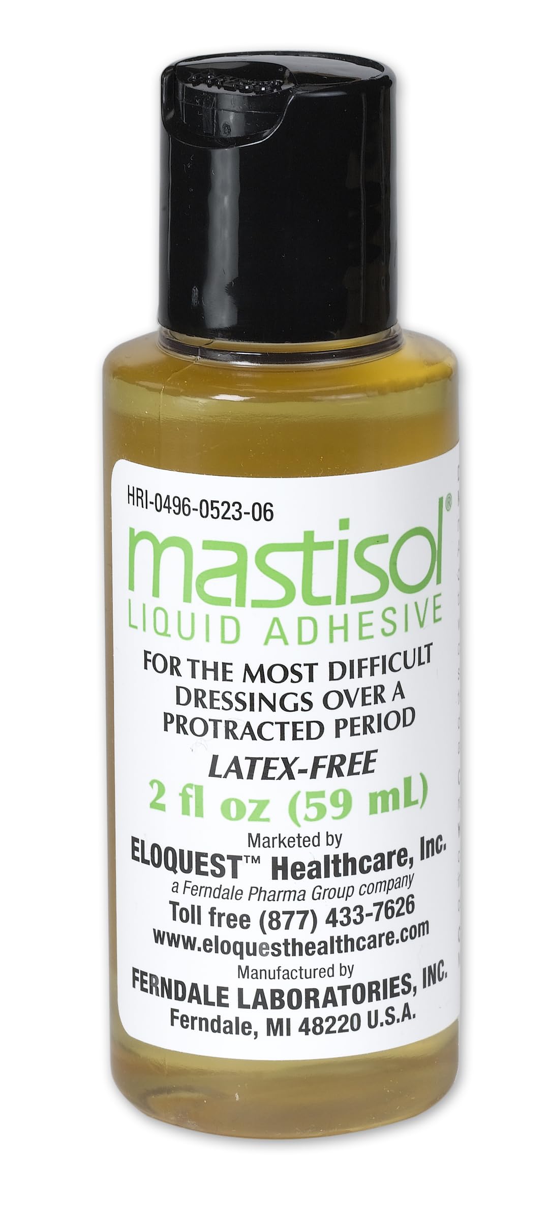 Mastisol liquid adhesive bottle close-up enabling secure dressings and devices.
