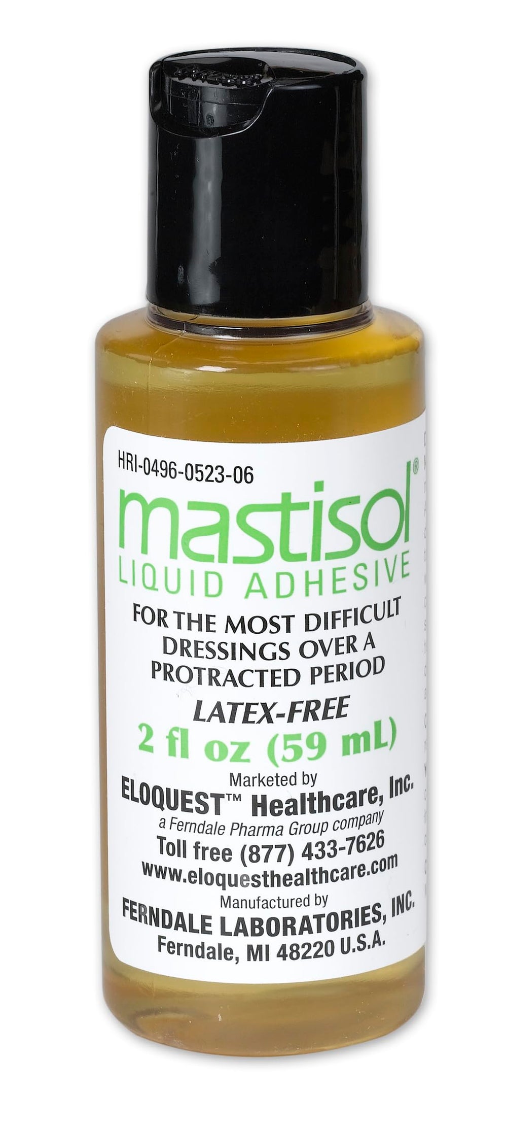 Mastisol liquid adhesive bottle close-up enabling secure dressings and devices.