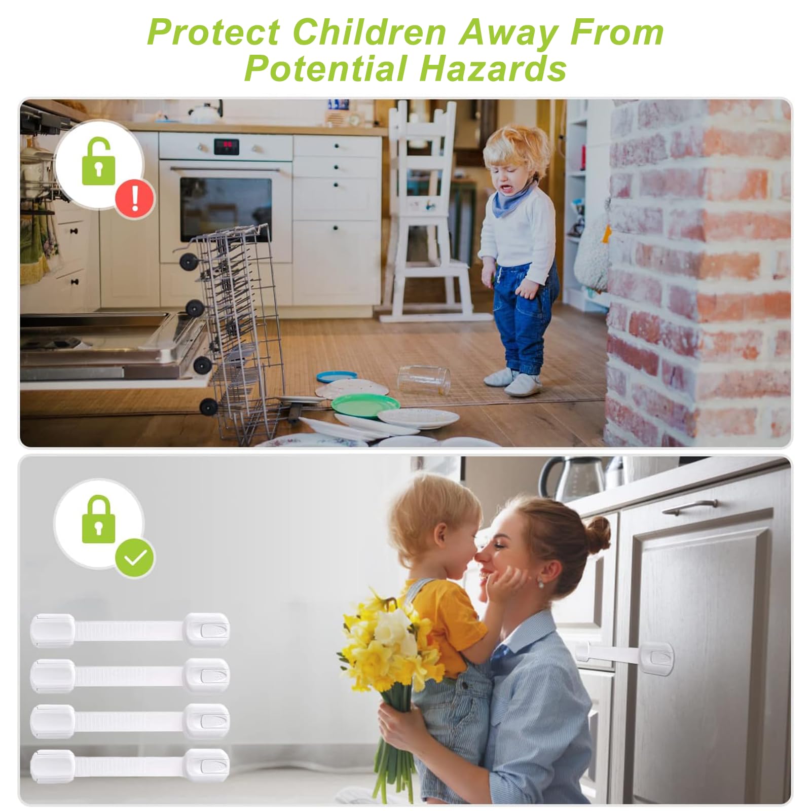 Matenf 4-Pack Child Proof Cabinet Locks — No-Drill, ABS Safety for Drawers & Fridges