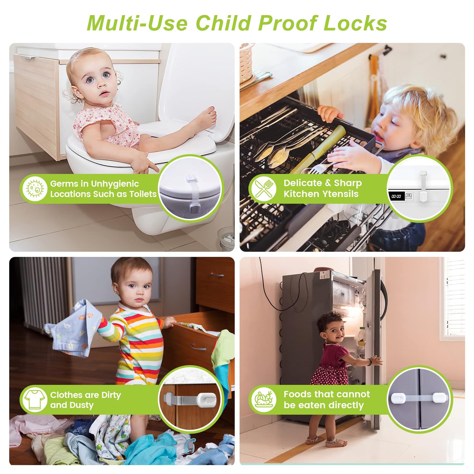 Matenf 4-Pack Child Proof Cabinet Locks — No-Drill, ABS Safety for Drawers & Fridges
