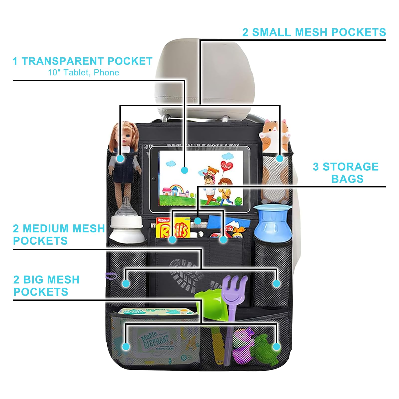 Matenf universal-fit back-seat organizer installs easily in most cars