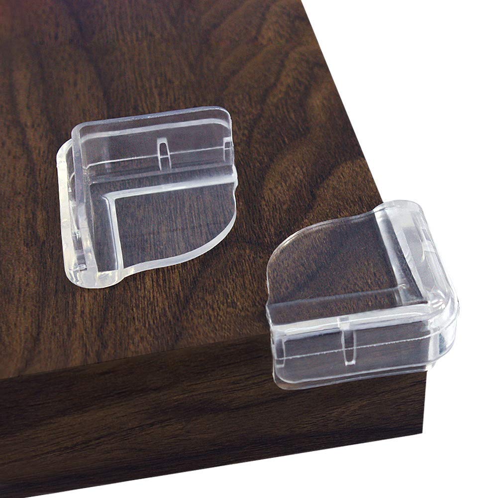 Matyz 16-pack large clear corner protectors on a table edge for transparent safety.