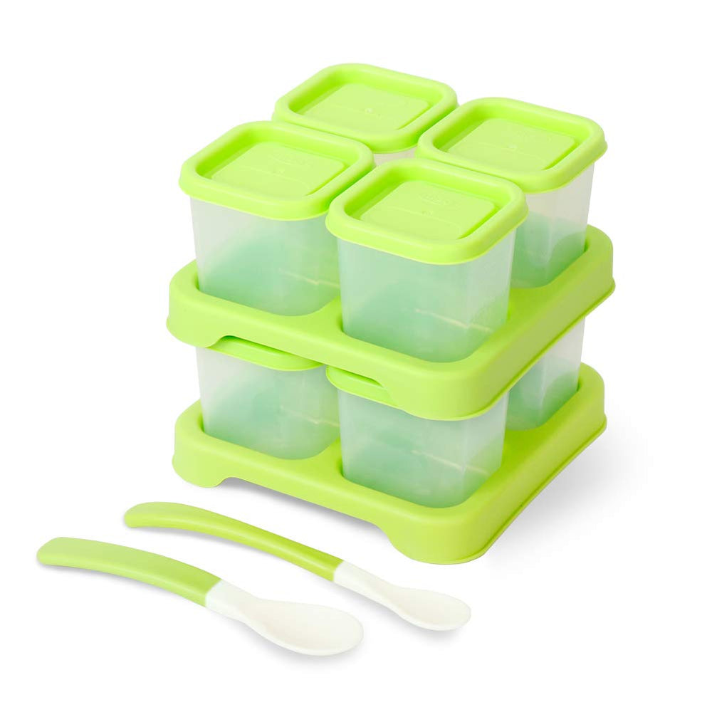 Matyz 8-pack baby food containers with trays keep portions organized for on-the-go feeding.