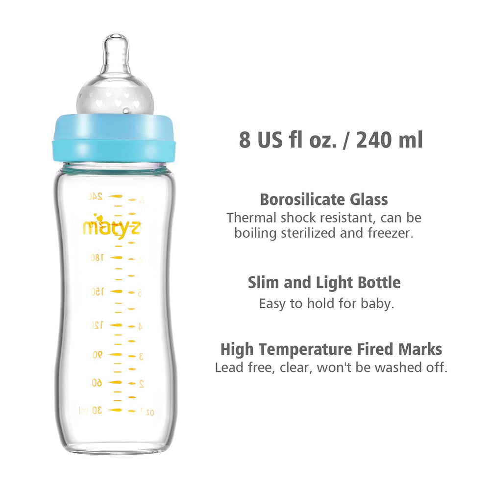 Matyz borosilicate glass bottle, thermally resistant and stable for daily use.