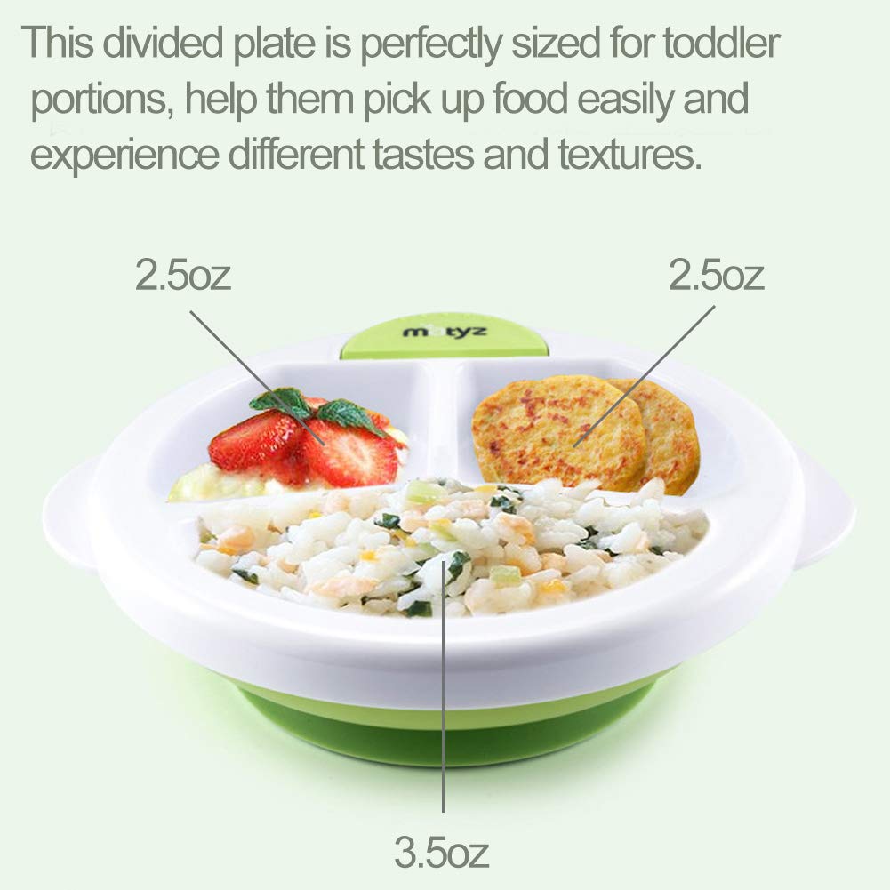 Matyz divided toddler plate showing separate compartments for varied textures.