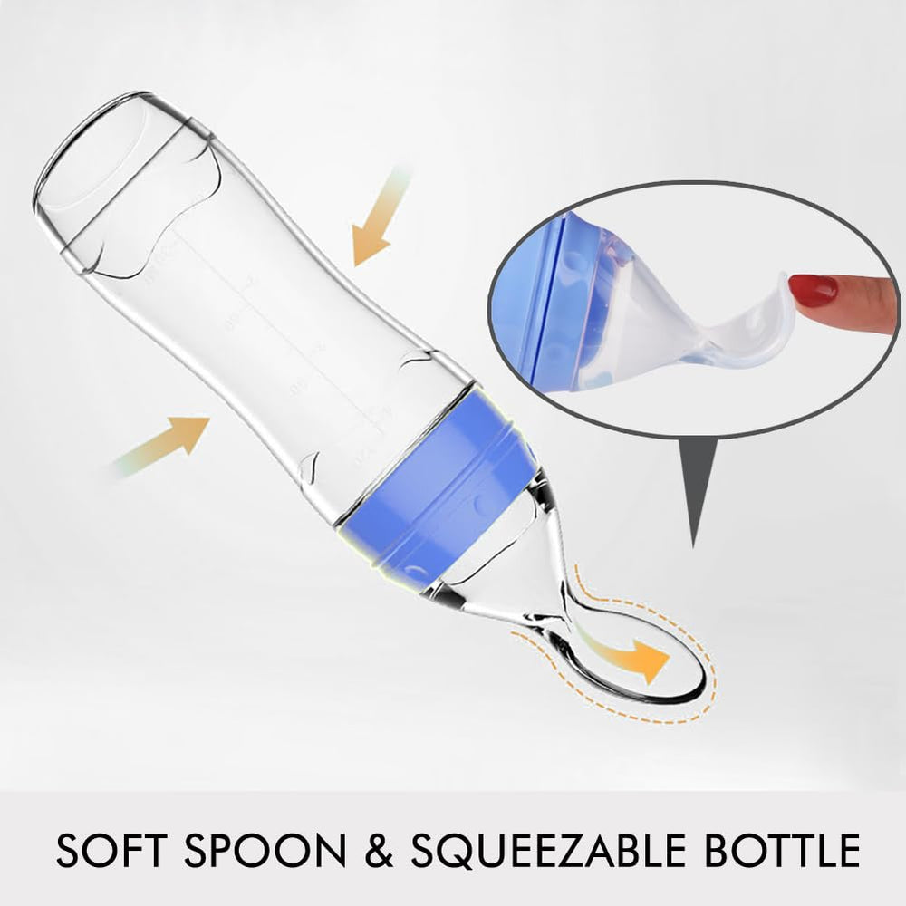 Matyz stand-up bottle with feeder design for convenient feeding on a table.