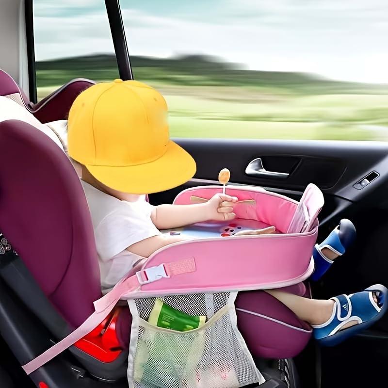 Mautopily Kids Travel Tray cooler cup pocket prevents spills during drives.