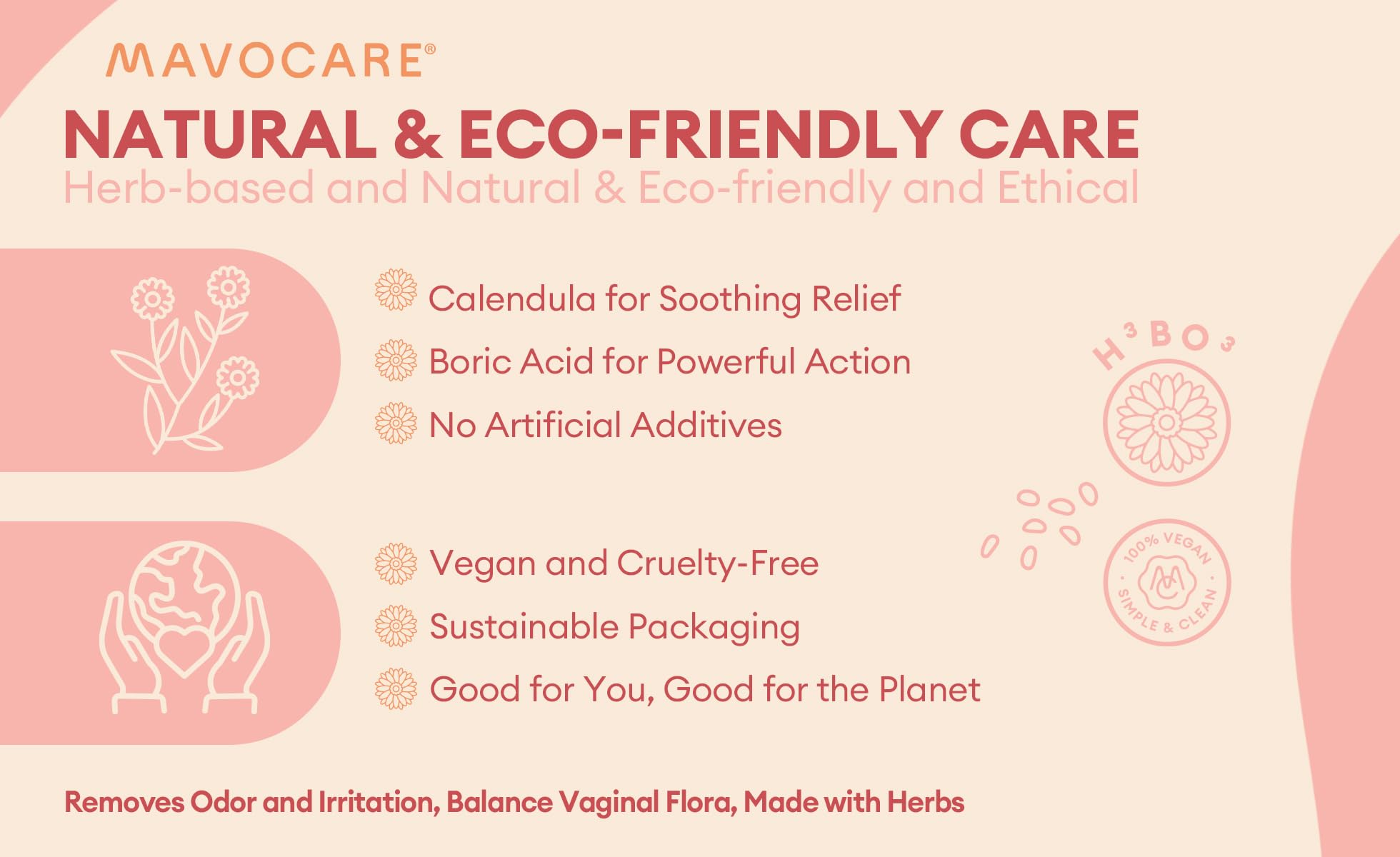 MavoCare boric acid suppositories pH balance support for daily comfort