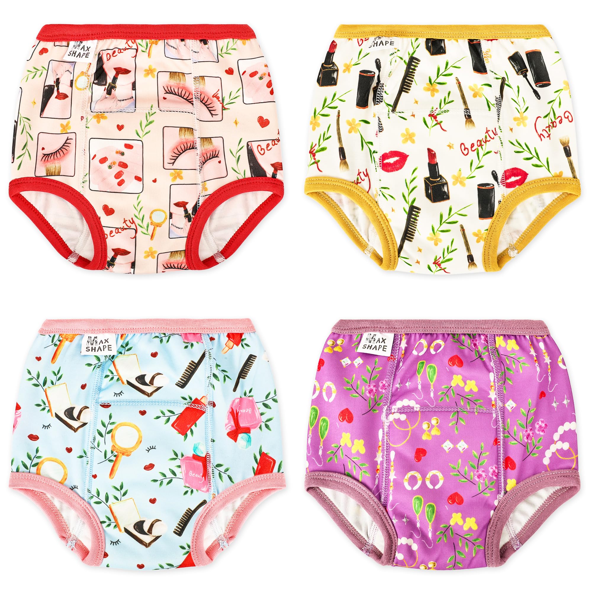 Max Shape girls' potty underwear with absorbent layer and cute pattern for leak protection.