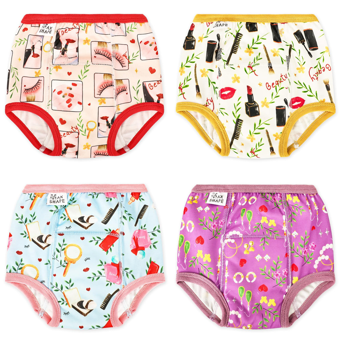Max Shape girls' potty underwear with absorbent layer and cute pattern for leak protection.