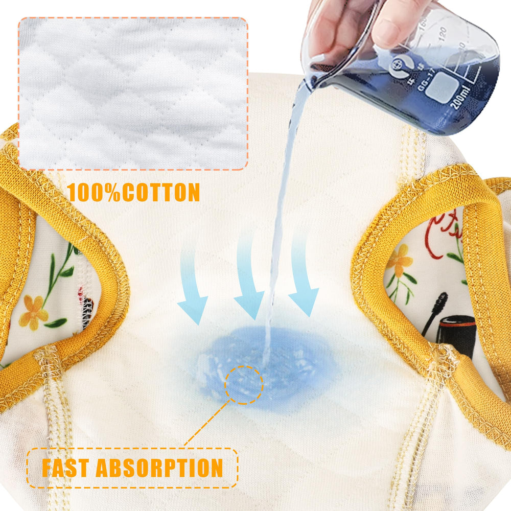 Max Shape training pants for girls with front and back absorbent panels for leak protection.