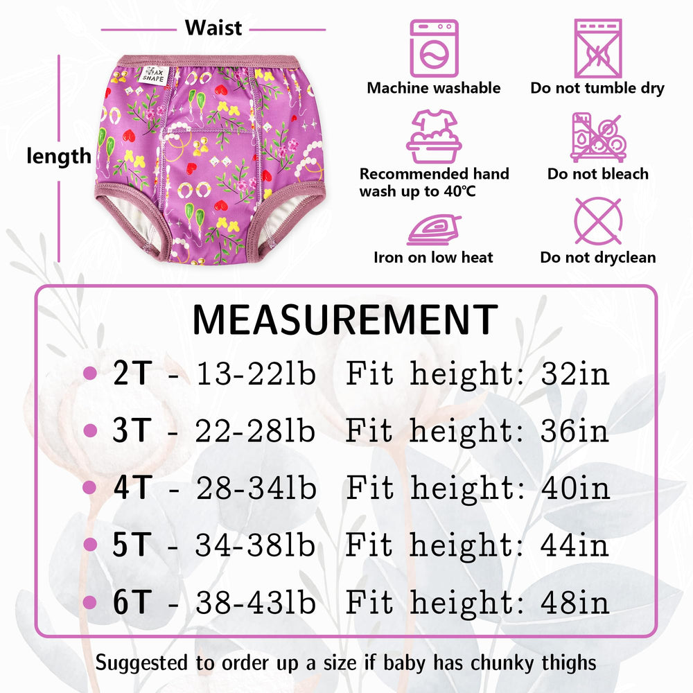 Max Shape girls' training pants with stylish prints and leak resistance.