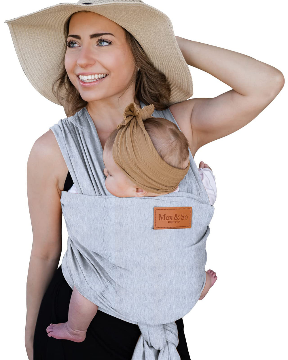 Max&So baby wrap fabric close-up showcases breathable cotton-spandex blend.