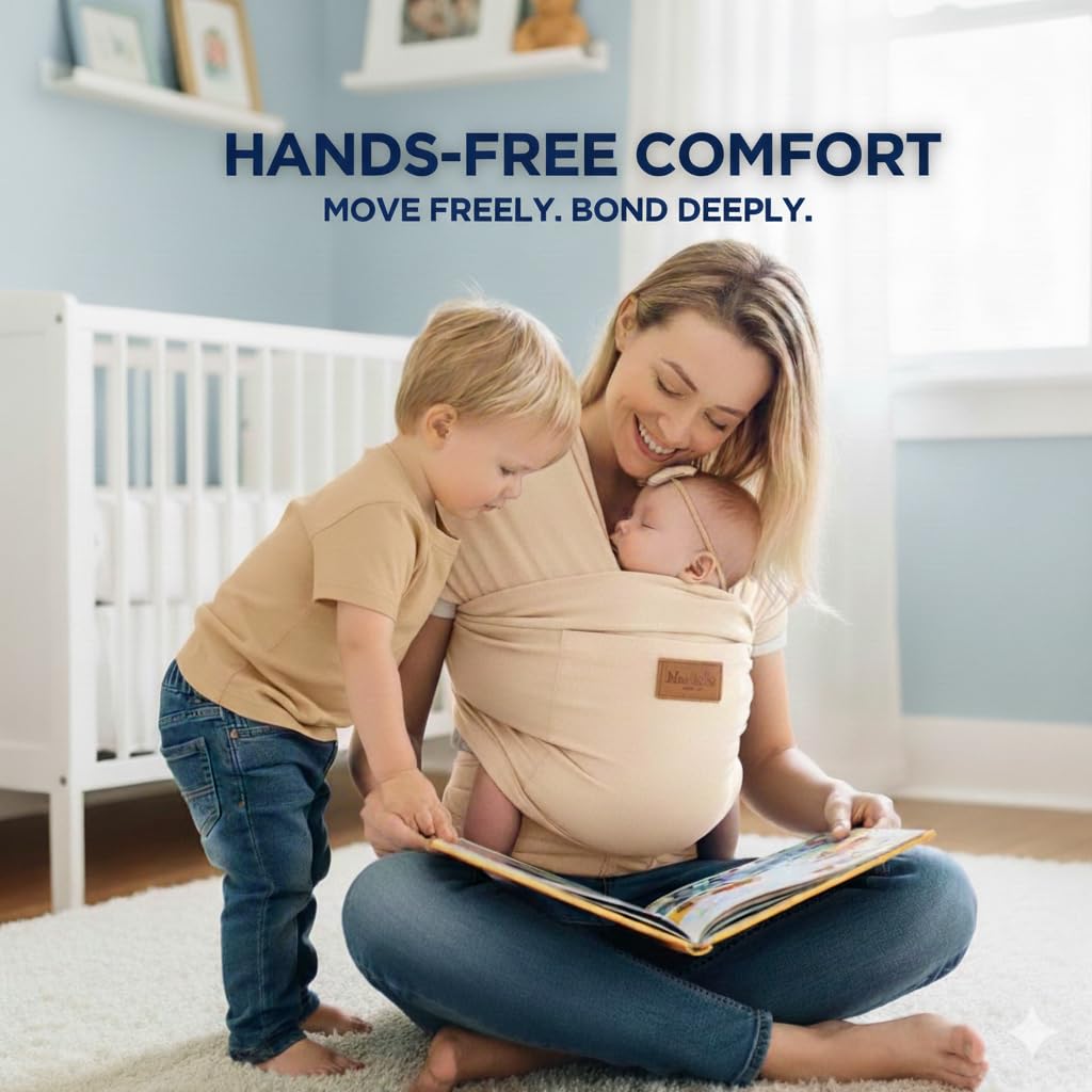 Max&So wrap front pocket image highlights space for essentials during outings.