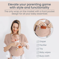 Max&So Baby Wrap worn on shoulder demonstrates hands-free comfort and close baby contact.