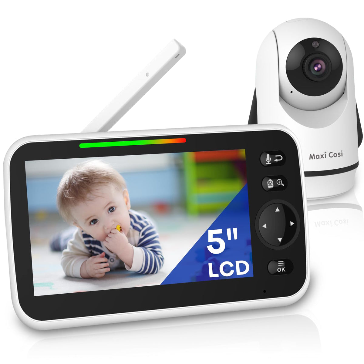 Maxi Cosi no-wifi baby monitor with 5-inch screen for secure monitoring.