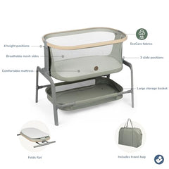 Maxi-Cosi Iora bassinet height-adjustment demonstrating space-saving versatility