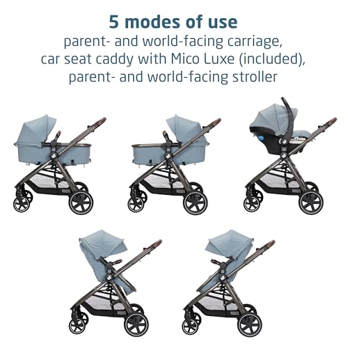 Zelia Luxe 5-in-1 modes showcase seamless switch between car seat and stroller configurations.
