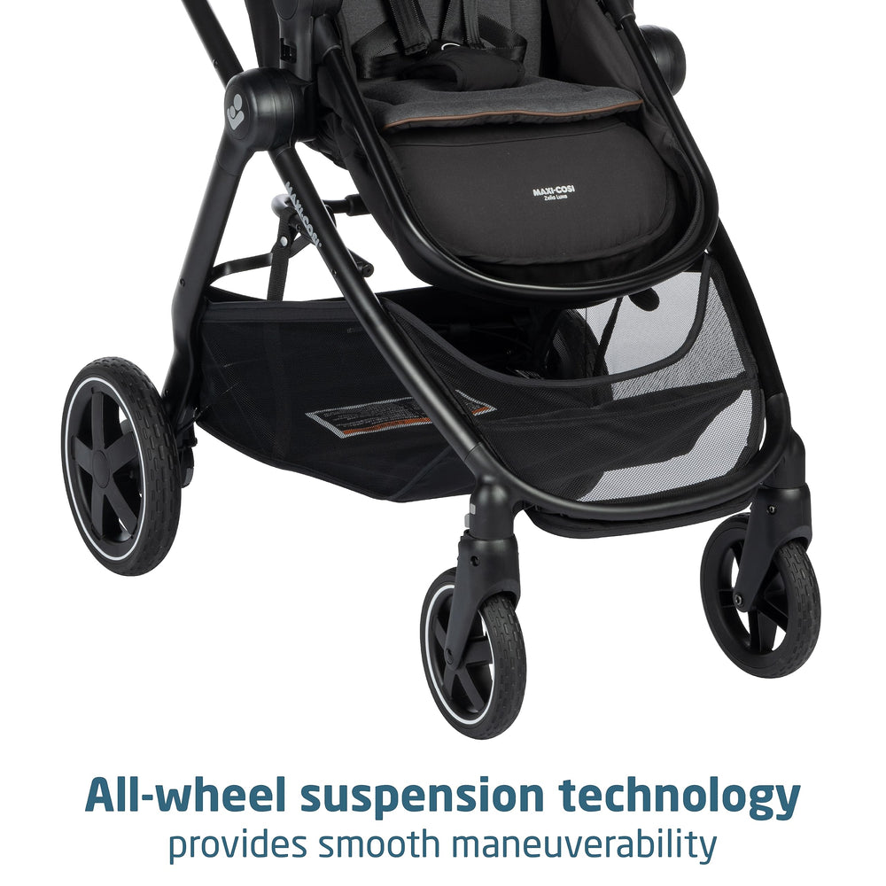Maxi-Cosi Zelia Luxe foldable, self-standing stroller for easy storage.