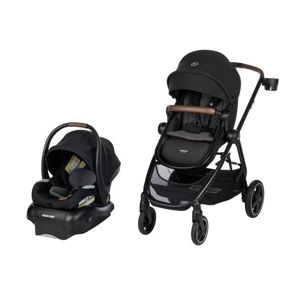 Maxi-Cosi Zelia Luxe infant car seat with premium vegan leather handle for smooth car-to-stroller transitions.