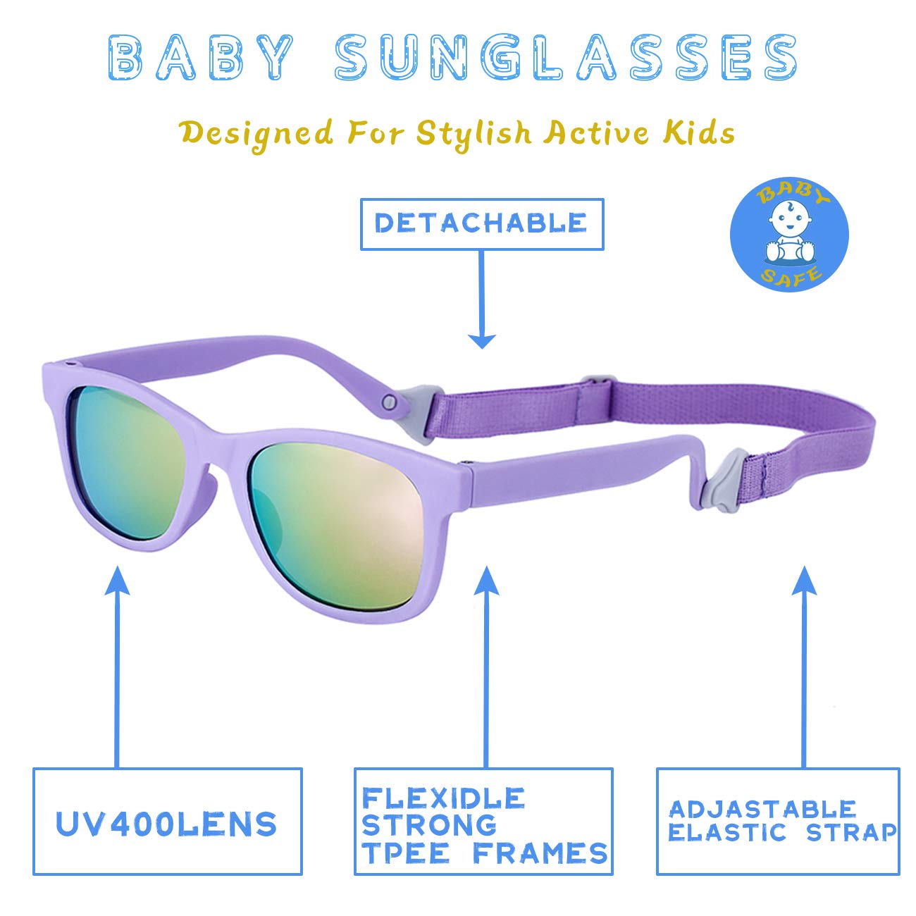 MAXJULI Baby Sunglasses frame width 110 mm fits growing toddlers