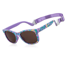 MAXJULI baby sunglasses leaf-brown front view with secure fit.
