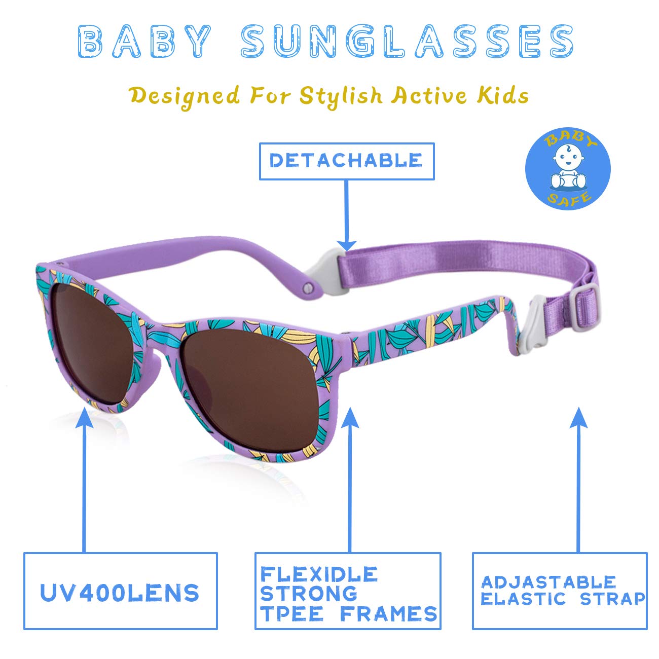 MAXJULI baby sunglasses in outdoor light demonstrating UV protection potential.