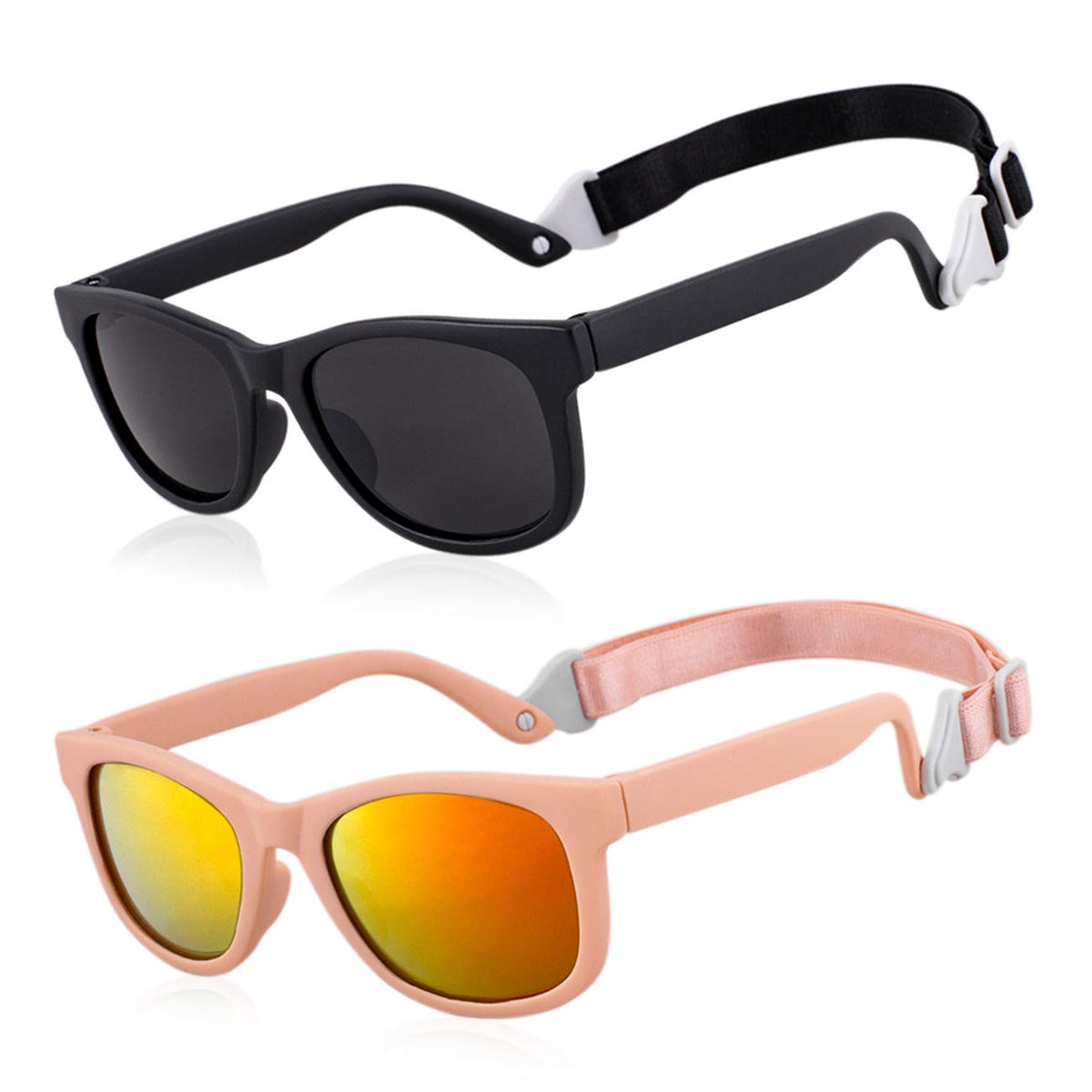 MAXJULI baby sunglasses close-up lens showing UV protection for tiny eyes