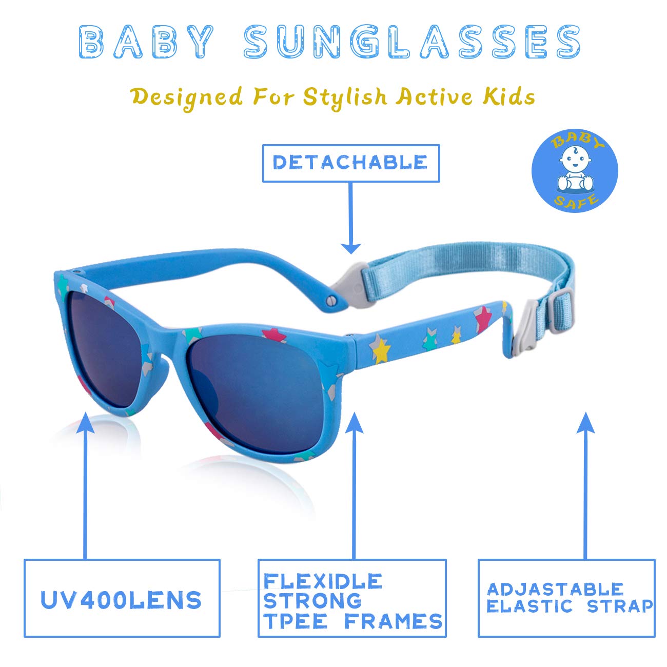 MAXJULI BPA-free TPEE material for safe, chew-resistant sunglasses.