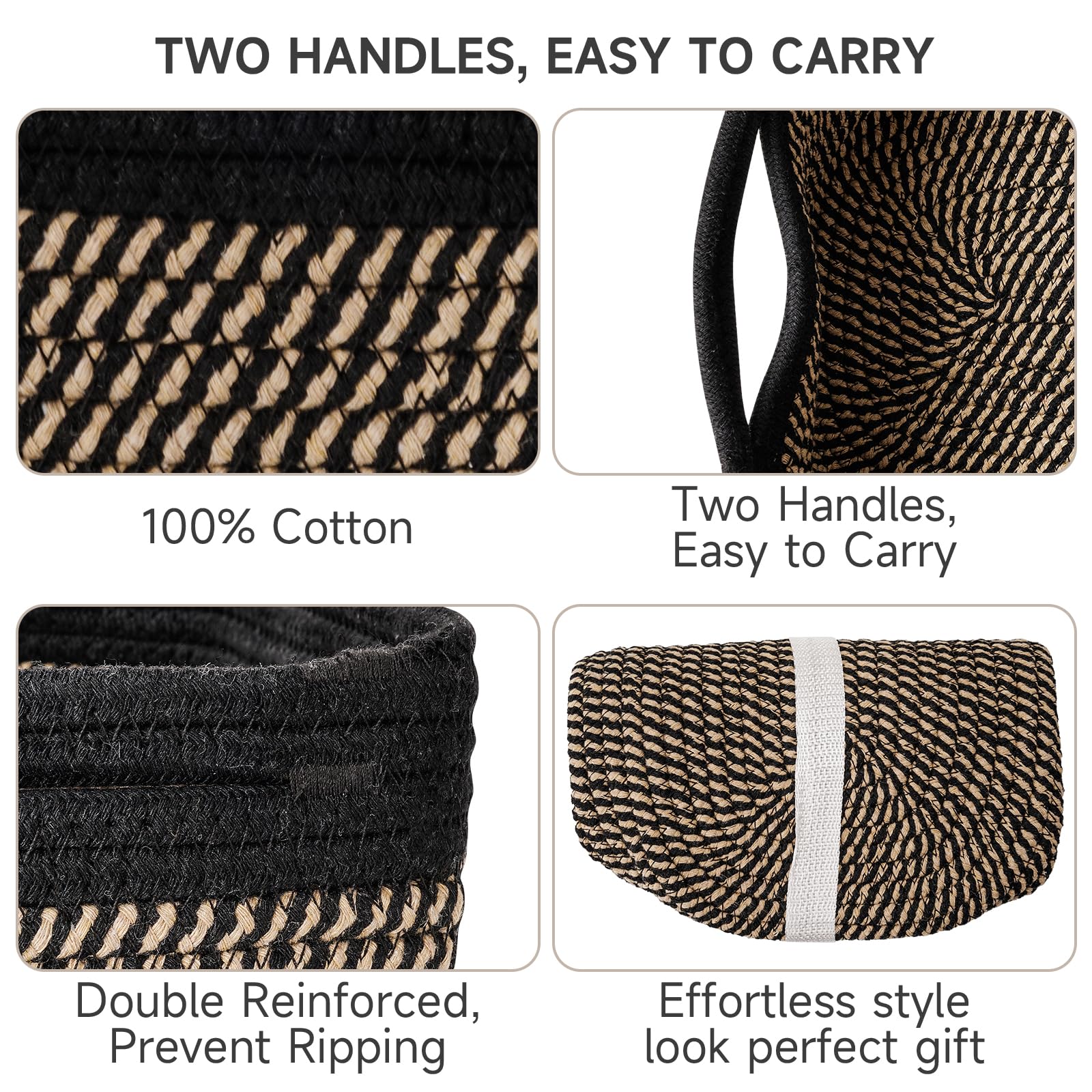 Maxuni rope baskets with reinforced handles for easy access and durable storage.