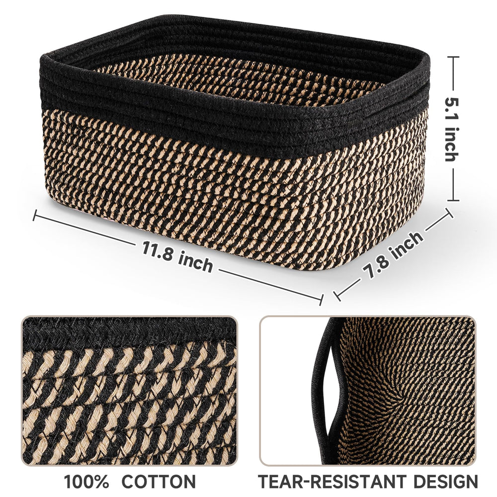 Maxuni rope baskets stacked on a shelf illustrating compact nesting.
