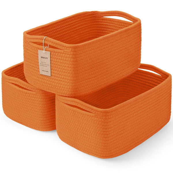 Maxuni 3-pack baskets stacked on a shelf for tidy storage.