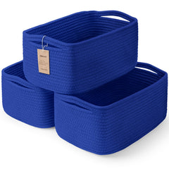Maxuni Klein blue woven storage baskets atop shelves for tidy living spaces.